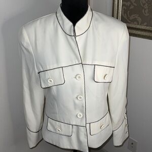 Passion exclusive designer fashions ivory black trim blazer suit‎ jacket Sz 8